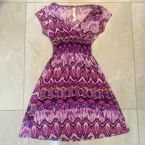 2000s Cristinalove Short Sleeve V-Neck Purple Printed Dress Vintage
